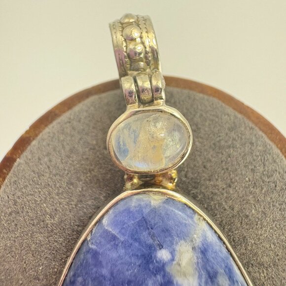 VTG Sterling Silver 925 Sodalite Bezel Set Statement Pendant Size 2" Length - Picture 7 of 12